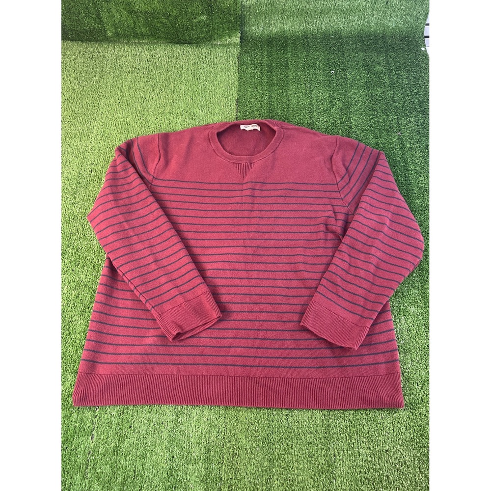 Goodthreads Mens 3XL Burgundy Navy Blue Striped Crewneck 100% Cotton Sweater